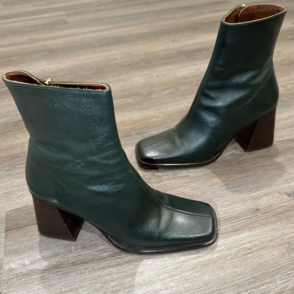 ALOHAS South Jade Green Leather Heeled Bootie Boots